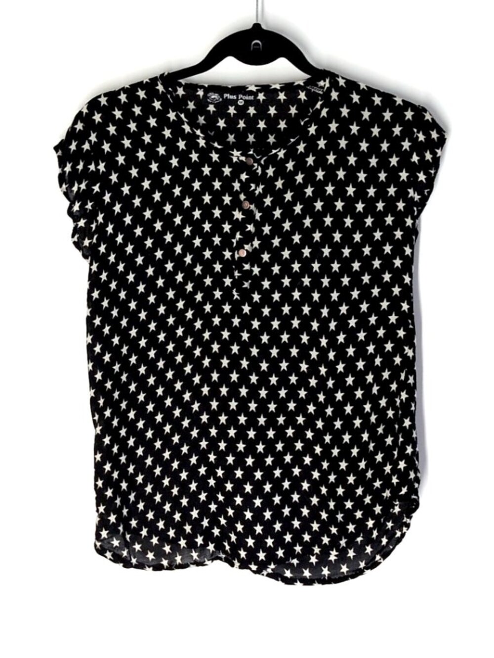 Plus Point black & white star print woven cap sleeve blouse M